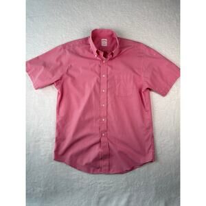 Brooks Brothers 346 Shirt Men Size Medium Non Iron 100% Cotton Pink Gingham